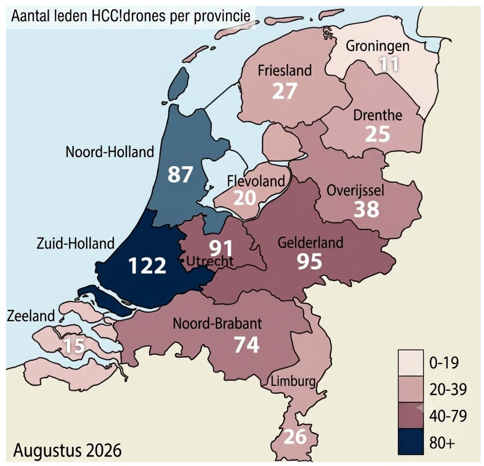 kaart van Nederland met aantal drone-leden per provincie